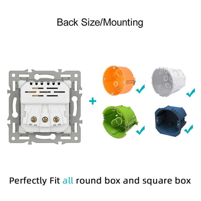 SRAN Französische USB-Wandsteckdose 5 V 2,1 A, Kristall-Hartglasscheibe 16 A 220 V 82 x 82 mm Steckdose Frankreich-Standard mit Abdeckung