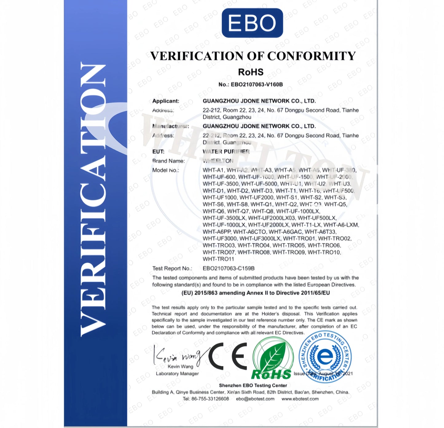 Wheelton PVDF UF 3500L/H Water Purifier Whole House Ultrafiltration Filter 0.01um Filtration SUS304 Drinkable Water.