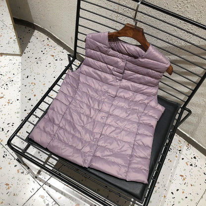 2025 neue Frauen Ärmellose Puffer Jacke Frühling Winter Weibliche 90 % Weiße Ente Unten Ultra Leichte Packbare Warme Daunen Liner weste