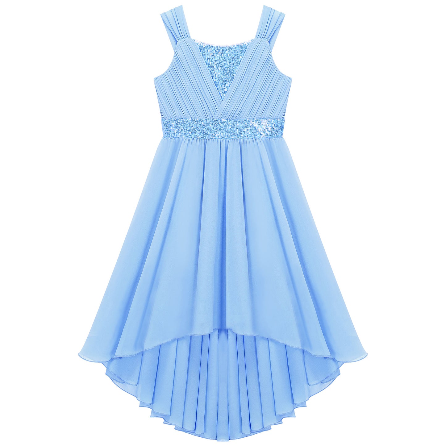 Kinder Blumenmädchenkleid Ärmellos Pailletten Hi-Low-Saum Abendkleid Elegantes Chiffon Prinzessin Geburtstag Formales Hochzeitskleid