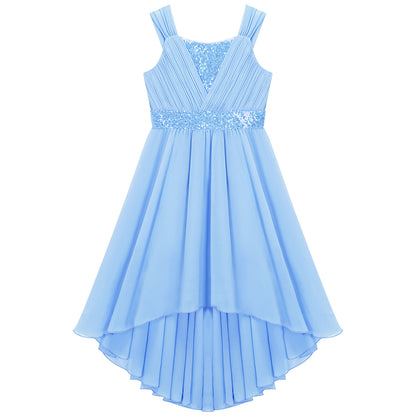 Kinder Blumenmädchenkleid Ärmellos Pailletten Hi-Low-Saum Abendkleid Elegantes Chiffon Prinzessin Geburtstag Formales Hochzeitskleid