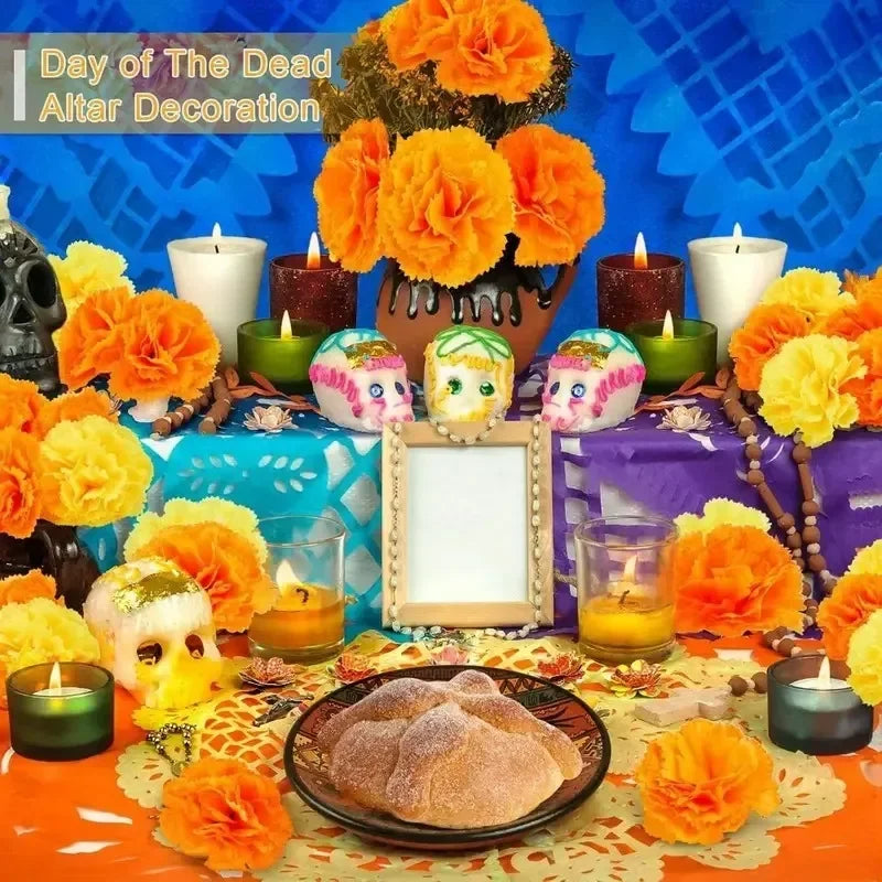 2,17 Zoll mexikanische Ringelblume künstliche Blumen Tag der Toten DIY Girlande String Halloween Diwali Party Home Outdoor Dekoration.