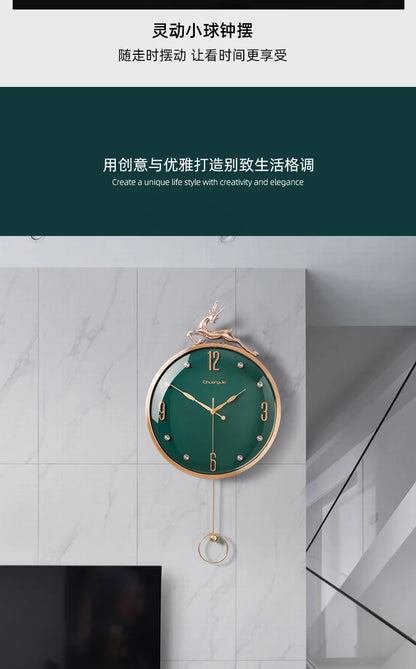 13-Zoll-Wanduhr mit verheißungsvollem Hirsch, nordisches kurzes Design, Wohnzimmer-Dekoration, Küche, Stummschaltung, Uhren, Kunst, Wanduhr, Heimdekoration, NEU