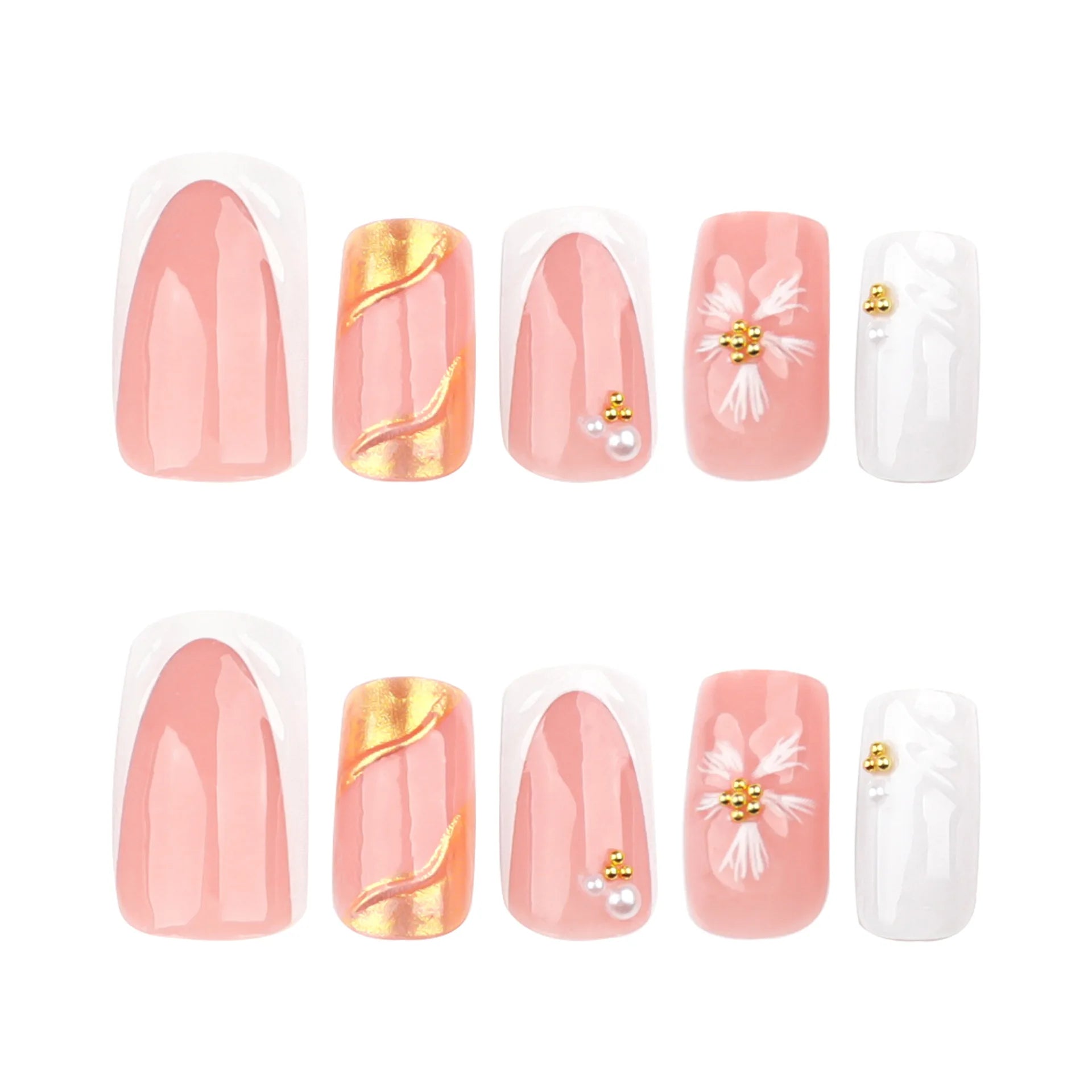 24pcs 3D Flower Press on Nails French Square False Nails Wearable Stick-on Nail Fake Nails Uñas Postizas Накладные Ногти 네일팁.