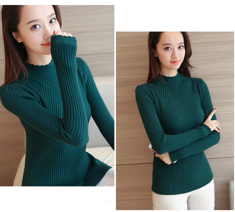 EVNISI Herbst Frauen Mock Neck Rüschen Pullover Langarm Gestrickte Bodenbildung Solide Pullover Streifen Frauen Casual Pullover Winter.
