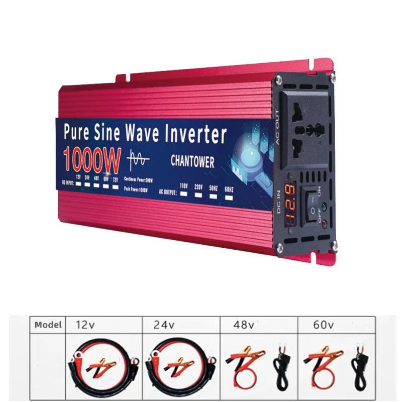 Pure Sine Wave Inverter 12V 220V 24V 110V 1000W 2000W 3000W 4000W 5000W DC To AC Portable Power Converter Car Solar Inverter.