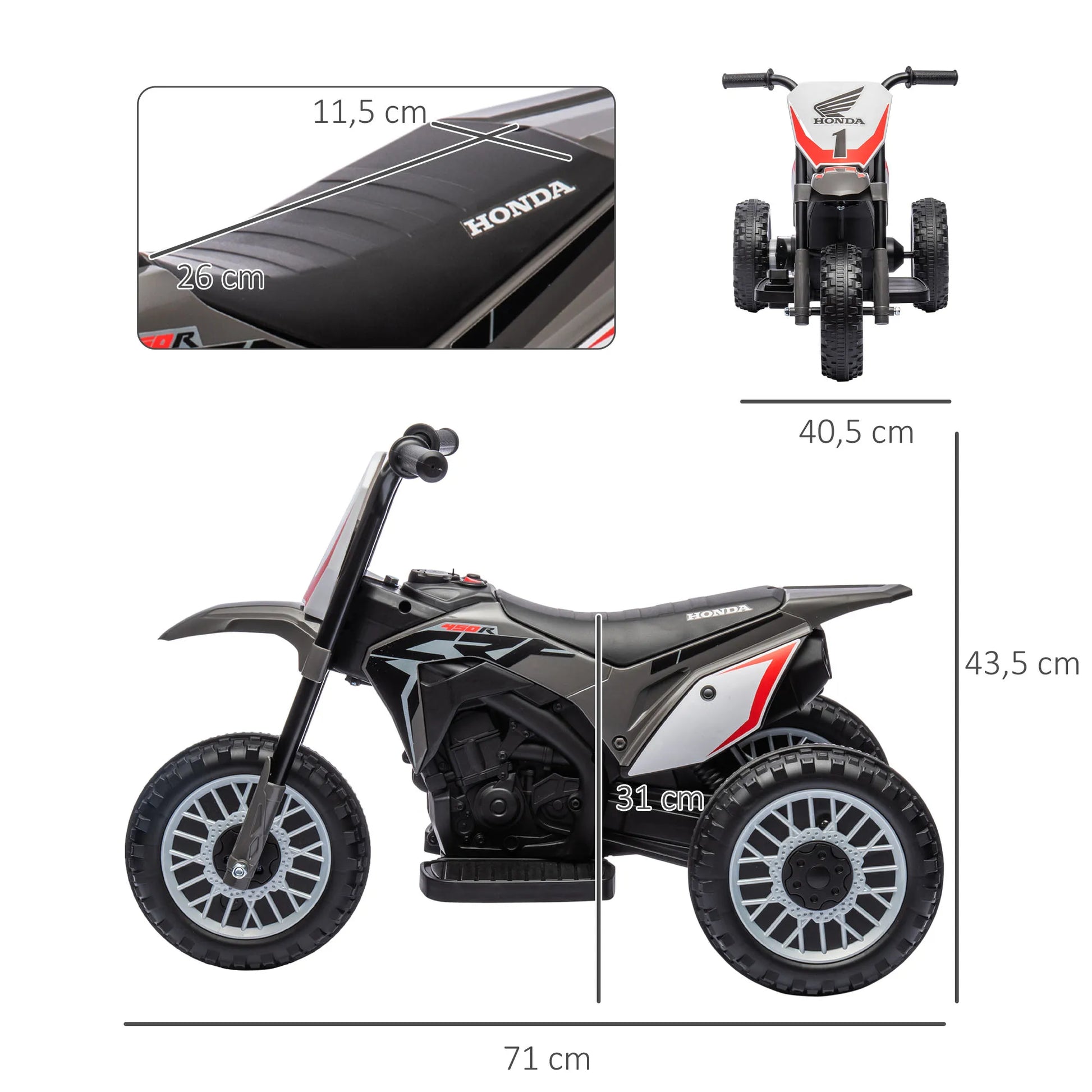 Homcom Children's Electric Motorcycle with Licensed Honda Crf450Rl 71X40.5X43.5Cm Gray.