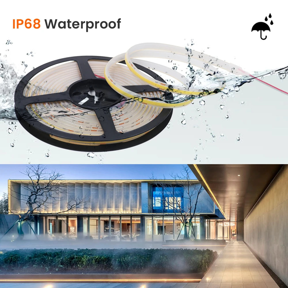 12V 24V COB LED Streifen Licht IP68 IP67 Wasserdichte Flexible Led Lampe 320LED 5m 10m 15m 0,5m 1m Hohe Dichte Helle Liner Beleuchtung.