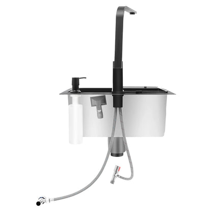 Einbauwaschbecken, Küchenspüle, Edelstahlspüle, mit Abfallset mit 360 °   Drehbarer Wasserhahn, Seifenspender und Abfallset