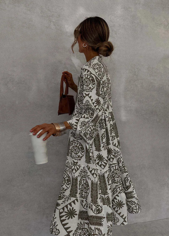 Neue Stil Casual Print Drei-viertel Hülse Hemd Kleid Für Frauen Sommer Mode V-ausschnitt Lose Urlaub Casual Kleider robe Femme.