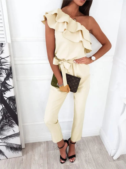 Summer Sexy Strapless Sleeveless Women's Party Jumpsuit Fashion Peplum Slim Fit Lace Up Elegant Female Office Jumpsuit Bottoms