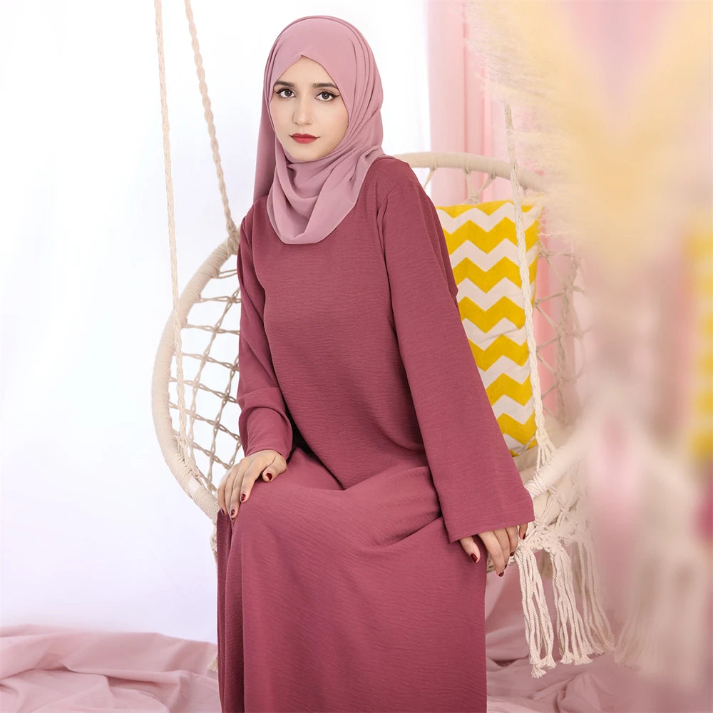 Ramadan Eid Solid Linen Dubai Abaya Turkey Islam Muslim Modest Dress Kaftan Prayer Clothes For Women Kebaya Robe Femme Musulmane.