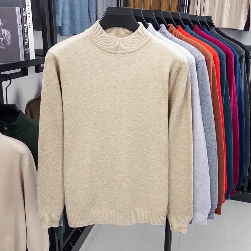 Half Turtleneck Knitwear Sweater New Autumn/Winter Mock Neck Sweatshirts Solid Color Pullovers Man Brand Casual Mens Clothing.