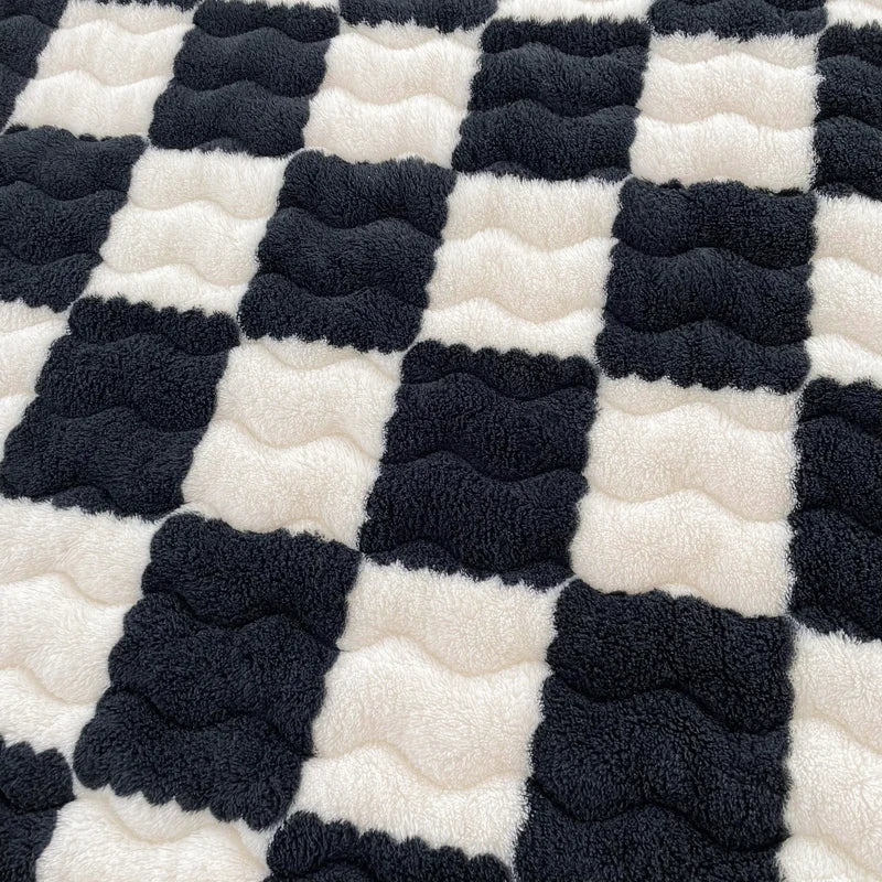 WOSTAR Winter warm coral fleece mattress protector cover fluffy plush plaid print elastic fitted sheet bed protection pad 90x200.