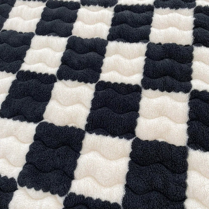 WOSTAR Winter warm coral fleece mattress protector cover fluffy plush plaid print elastic fitted sheet bed protection pad 90x200.