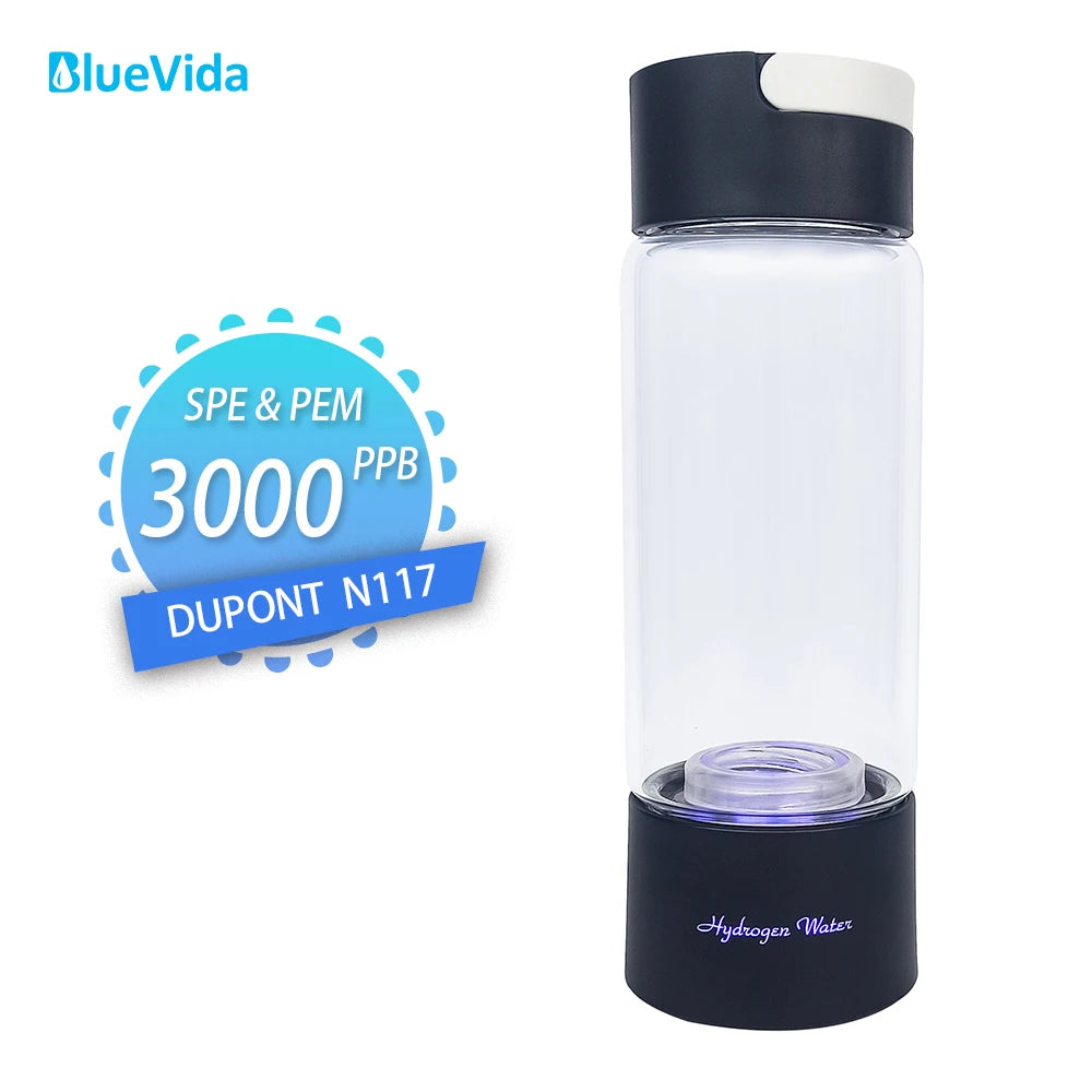 Max 3000ppb Hydrogen Rich Water Generator- 3 in 1 use(Breath with tube) DuPont SPE+PEM Dual Chamber H2 electrolysis Water Bottle.
