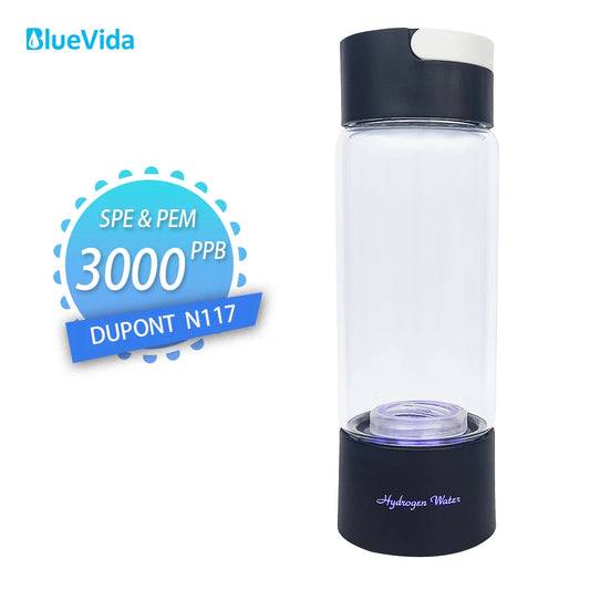 Max 3000ppb Hydrogen Rich Water Generator- 3 in 1 use(Breath with tube) DuPont SPE+PEM Dual Chamber H2 electrolysis Water Bottle.