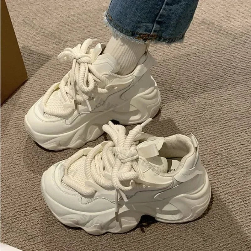 Women Chunky Platform Sneakers Women Autumn Fashion Breathable Mesh Sport Casual Sneakers Female Thick Bottom Vulcanized Shoes.