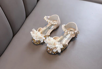 Fashion Children's Sandals 2024 Spring Summer Shining Flowers Sweet Girl Princess Shoes Dance Performance Kids Sandals J191.