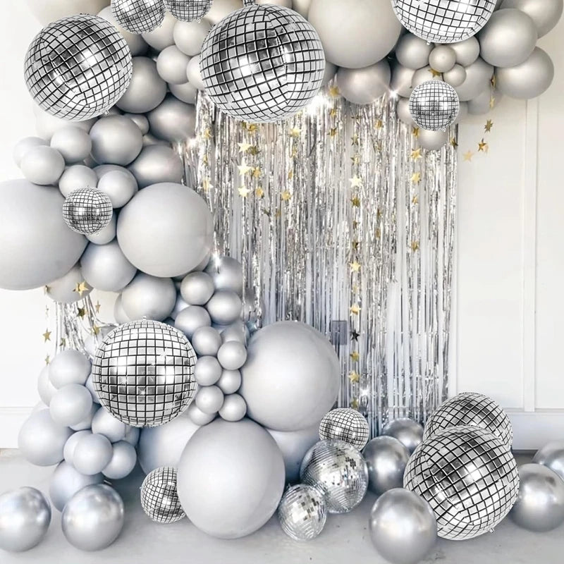 6/12 Stück 22 Zoll Discokugel Folienballons Metallic Silber 4D Ballon für 70er Jahre Disco Geburtstagsfeier Hochzeit Dekoration Lieferungen.