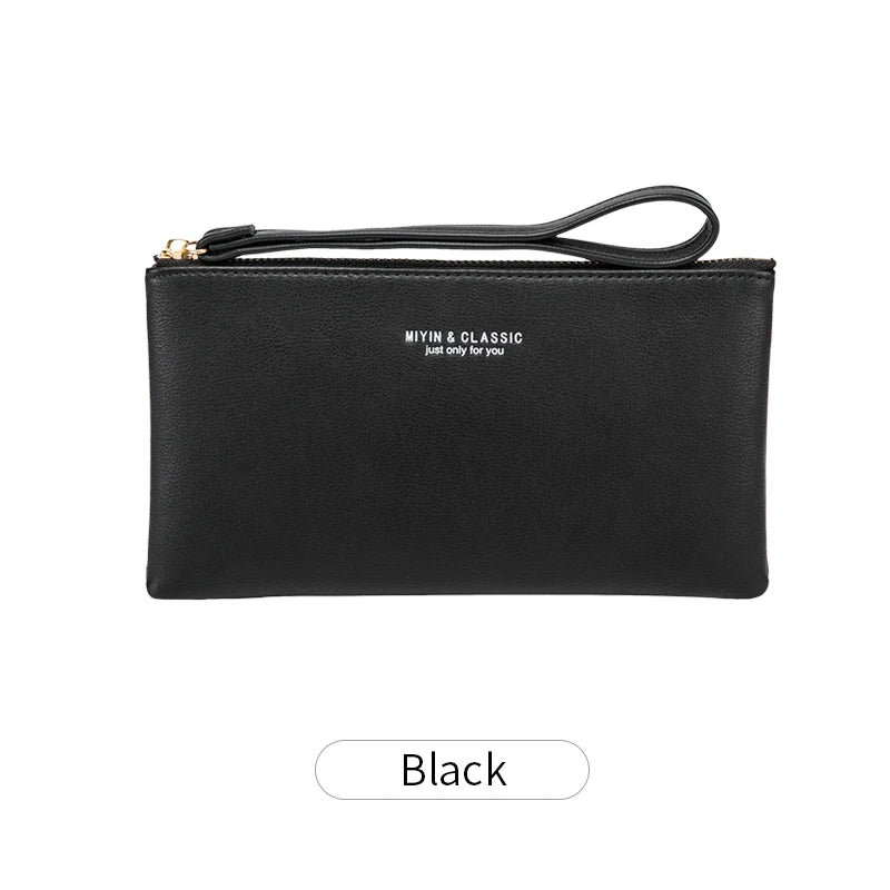 Simple Solid Color Thin Long Wallet PU Leather Large Capacity Zipper Wallet Classic Fashion Womens Handbag Can Hold Mobile Phone.