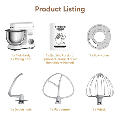 BioloMix Kitchen Food Stand Mixer, 1200W 11-Speeds DC Motor, Digital OLED Screen, Electric Food Mixer with Dough Hook, Whisk.