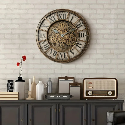 46 cm Echte Moving Gears Wanduhr Große Industrielle Dampf Punk Römische Ziffer Wanduhr Wohnzimmer Dekoration Quarzuhr