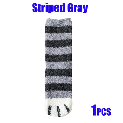 Women Socks Winter Warm Fluffy Socks Cute Animal Claw Cat Paw Footprint Fuzzy Socks Thicken Coral Fleece Home Floor Sleep Socks