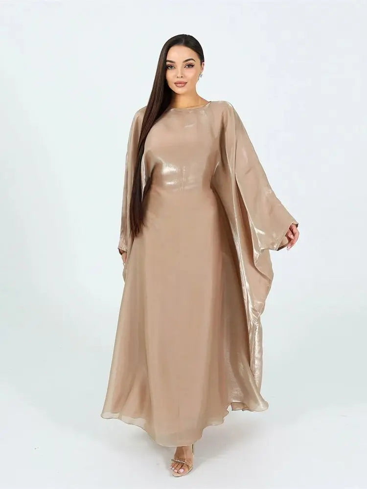 Muslim Kaftan Dress Satin Batwing Abaya For Women Dubai Luxury 2024 Islam Kebaya Robe Caftan Marocain Femme Musulmane Vestidos.