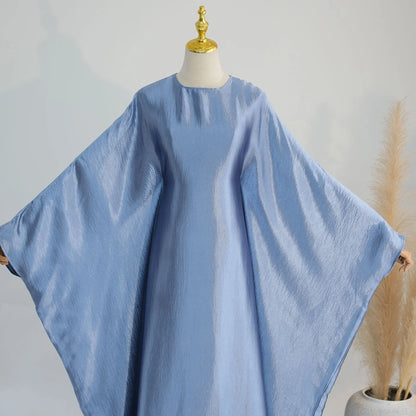 Batwing Satin Shimmer Abaya Damen Dubai Luxury Islam Muslim Kaftan Dress Women Kebaya Vestidos Djellaba Robe Femme Musulmane