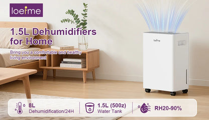 LOEFME 8L/Day Air Dehumidifier Moisture Absorber Home Air Dryer 1.5L Water Tank with 3M Hose For Home Basement Bathroom Wardrobe.