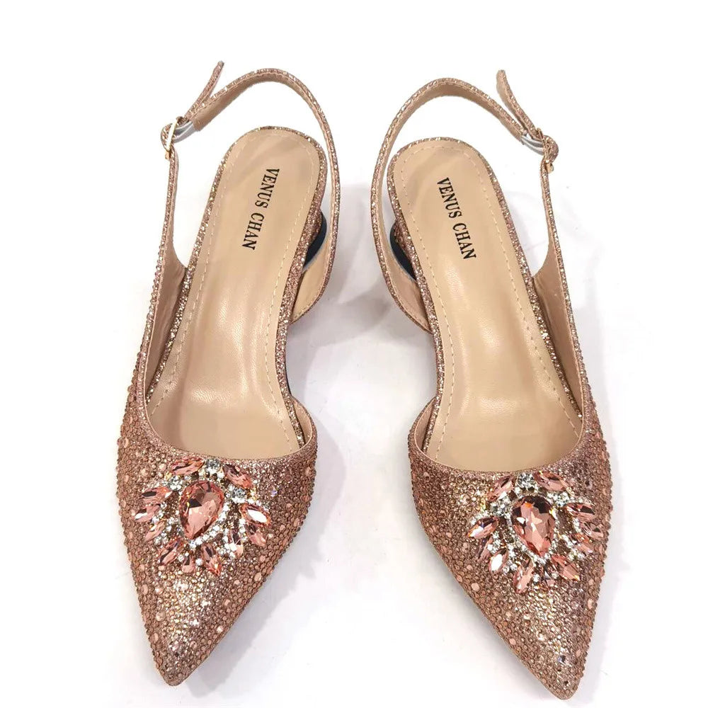 Sandals Woman Summer 2024 Hot Selling Design Pointed Toe Thin Heels Mature Ladies Shoes Matching Bag Set in Red Color