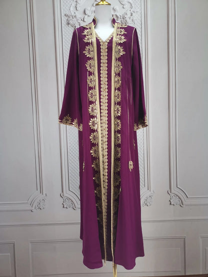 Eid muslimische Frauen Party Stickerei Kleider 2 Stück Set Jalabiya Ramadan Islam Vestidos arabische Robe Marokko Dubai Abayas Kaftan