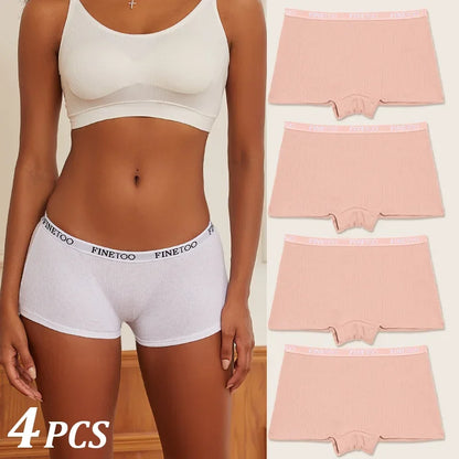 4Pcs Women Cotton Boxers Underwear Seamless Ice Silk Shorts Solid Color Ladies Soft Boyshorts Plus Size Cotton Boxers M/L/XL.