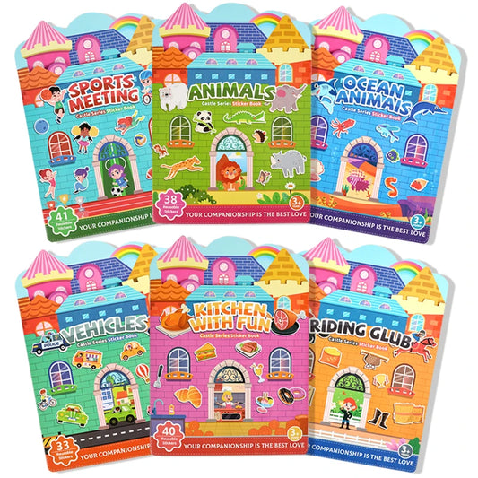 Kids' Reusable Castle Jelly Sticker Book Multi-Theme DIY Creative Jelly Stickers Portable Quiet Busy Book Montessori Sticker Toy.