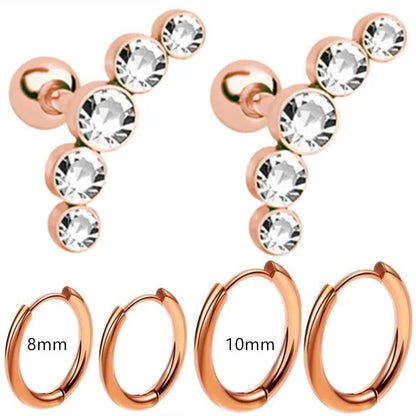 Cyrstal Tragus Stud Earrings Set Cluster Helix Piercing Stud Bulk Cartilage Huggie Earring Hoops Ear Lobe Hoops Circle Jewelry.