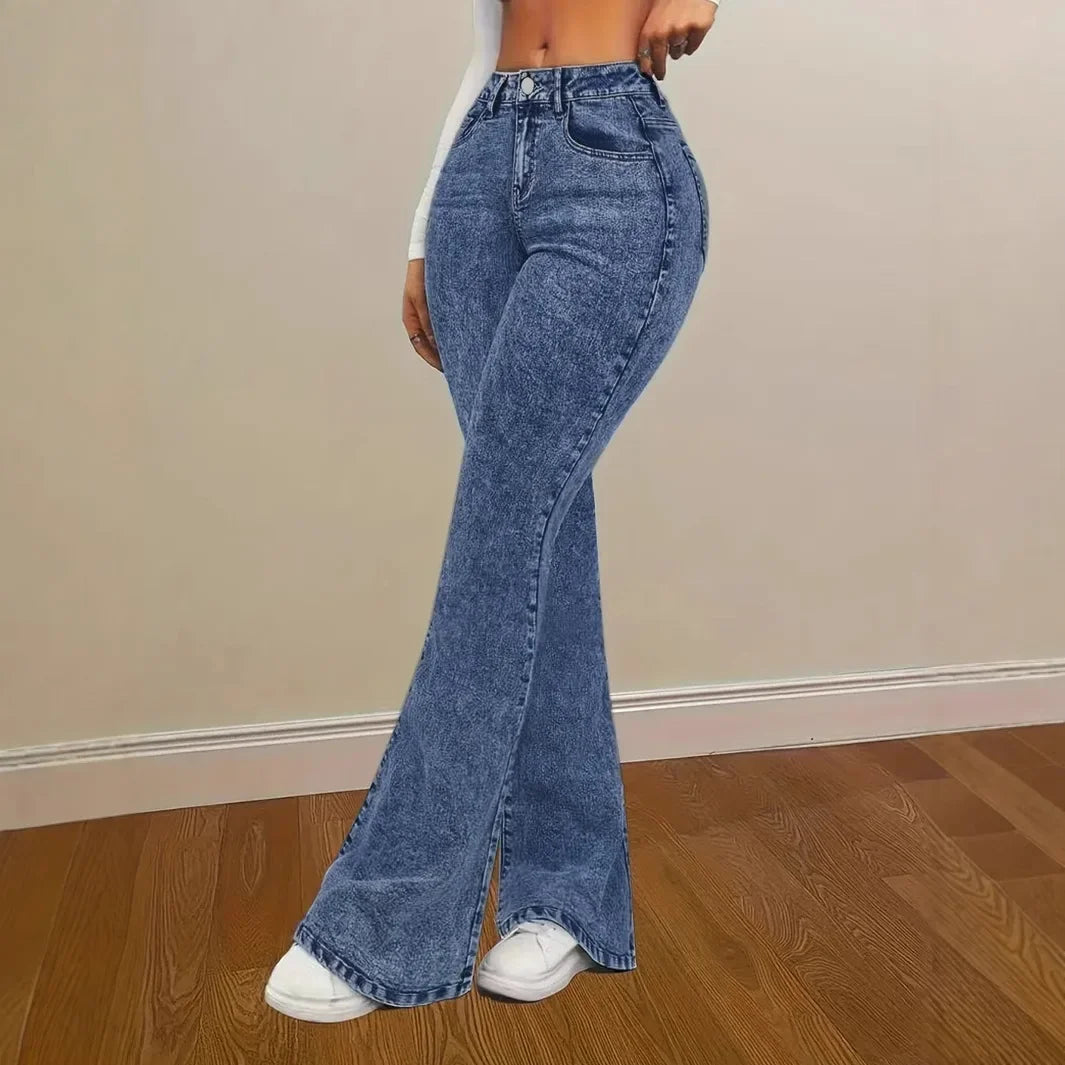 Women's Fashion Slim Fit Casual Micro Flared Jeans High Waist Bootcut Denim Pants Mid Rise Wide Leg Trousers.