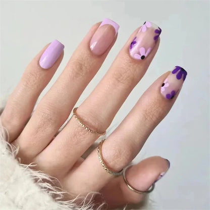 24Ps/Set White Ripple Glitter Chip Design Wearing False Nail French Full Cover Acrylic Press on Nail Almond Shape Fake Nail Tips