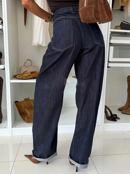 Women's Denim Style Long Sleeve Coat And Straight Pants Two-Piece Sets Autumn Winter Chic Outfit Turn-Down Collar Ladies Suits.