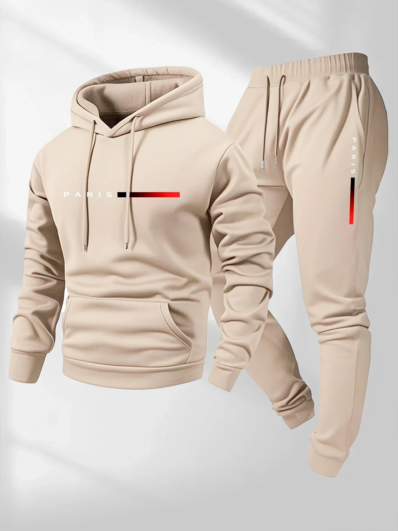 Men's Fleece Warm Hoodies Sets PARIS Printing Tracksuit Autumn Winter Casual Hooded Sweatshirt Drawstring Pants Running Suit.