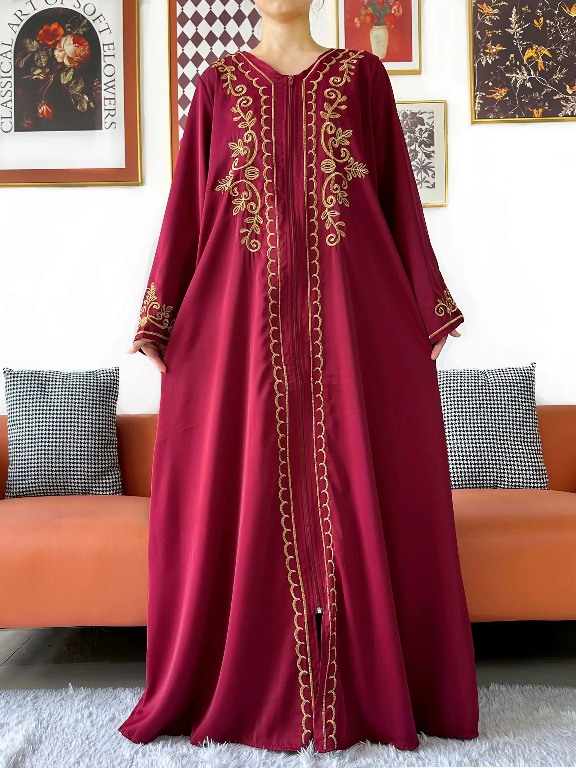 2025 New Elegant Women Abaya Long Sleeve Chiffon Loose Open Abaya Muslim Islamic Clothing Cardigan Style for Special Occasions.