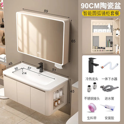 Space Badezimmerschrank aus Aluminium mit Wabenbogen und Seitenschrank, Waschbecken-Kombination, WC-Waschbecken, integrierte Keramik