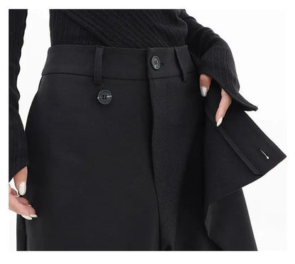 HOUZHOU Women Wide Suit Pants High Waist Gothic Japanese Style Baggy Black Trousers Irregular Straight Pants Casual Streetwear