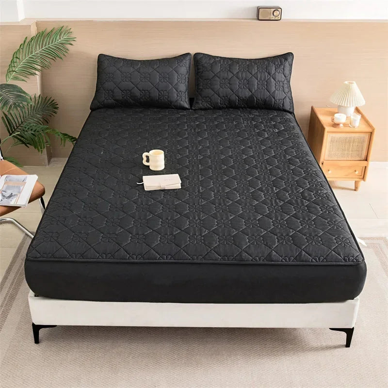 Flower Pattern Adjustable Fitted Sheet Quilted Cotton Fabric Mattress Protector With Elastic Band 90/120/150/180 Solid Color Bed
