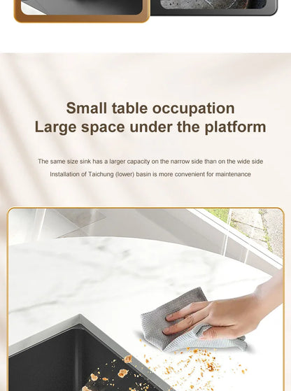 Black Stainless Steel Kitchen Sink Waterfall Sink dishwashing Basin Large Single Sink Household Sink Under The Counter Sink