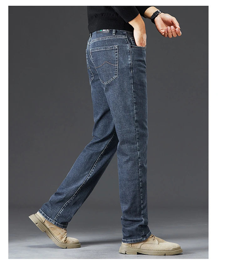 Tall Men Denim Pants Fleece Thick Warm Winter Stretch Jean Male Extra Long Length Leg Trouser 115cm 190cm Black Skinny Thin Slim.