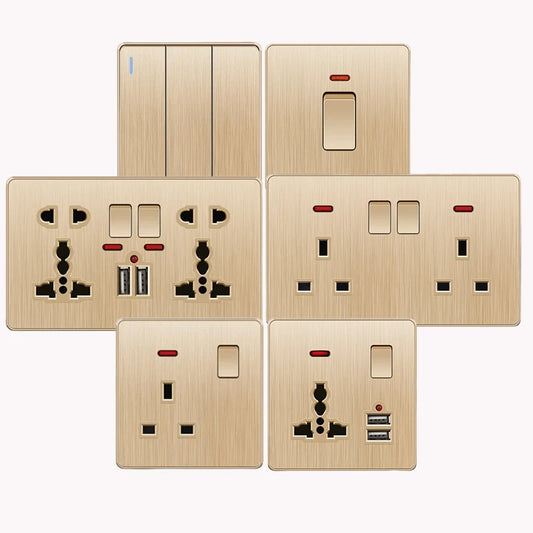 Gold 13A UK Stecker USB Steckdose, Haushalt elektrische licht schalter, universal 5 loch Dual Buchse mit USB Ladegerät, AC110-250V.