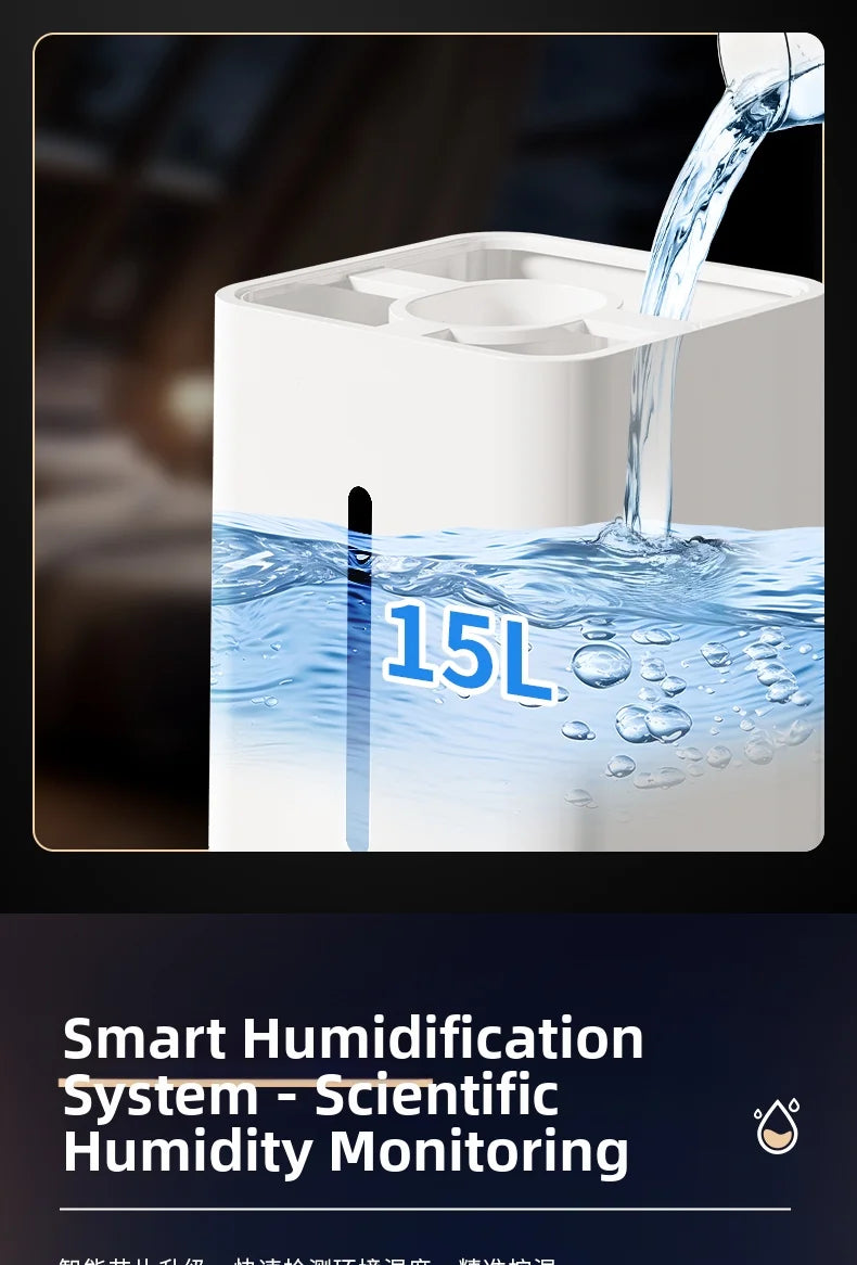 15L Square Humidifier for Large Rooms, Ultra Quiet Cool Mist Humidifier Auto Shut-Off,BPA-Free Water Tank–Ideal for Home Office.