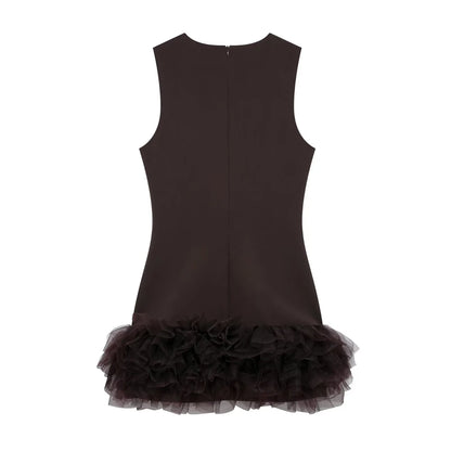 TRZA Wome Mode Mit Tüll Mini Kleid O Neck Ärmellose Zurück Zipper Weibliche Kleider Vestidos Mujer.