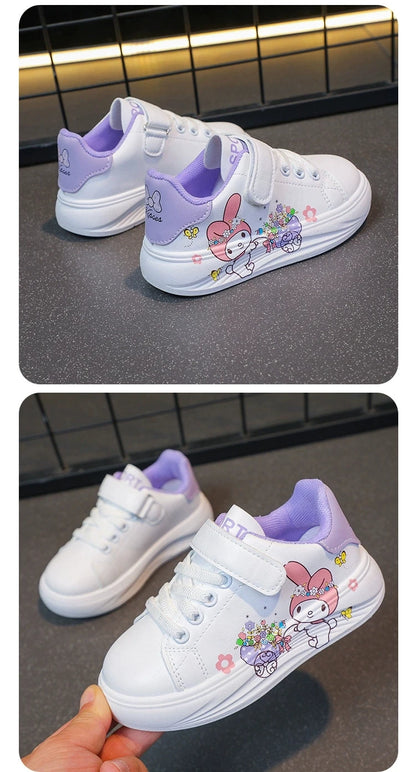 Baby Girls White Shoes Kids Casual Sneakers Cartoon Soft Breathable Fashion Children White PU Leather Shoes Size 26-37